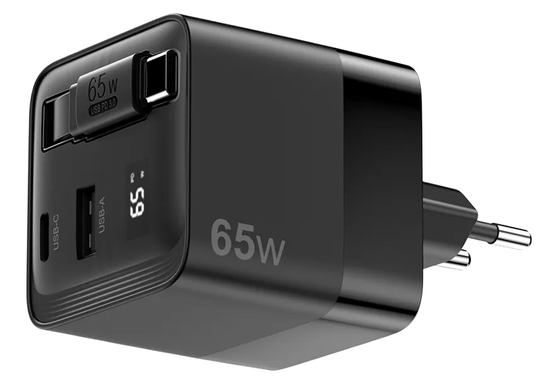 Sitecom 65W GaN Oplader met Uittrekbare Kabel