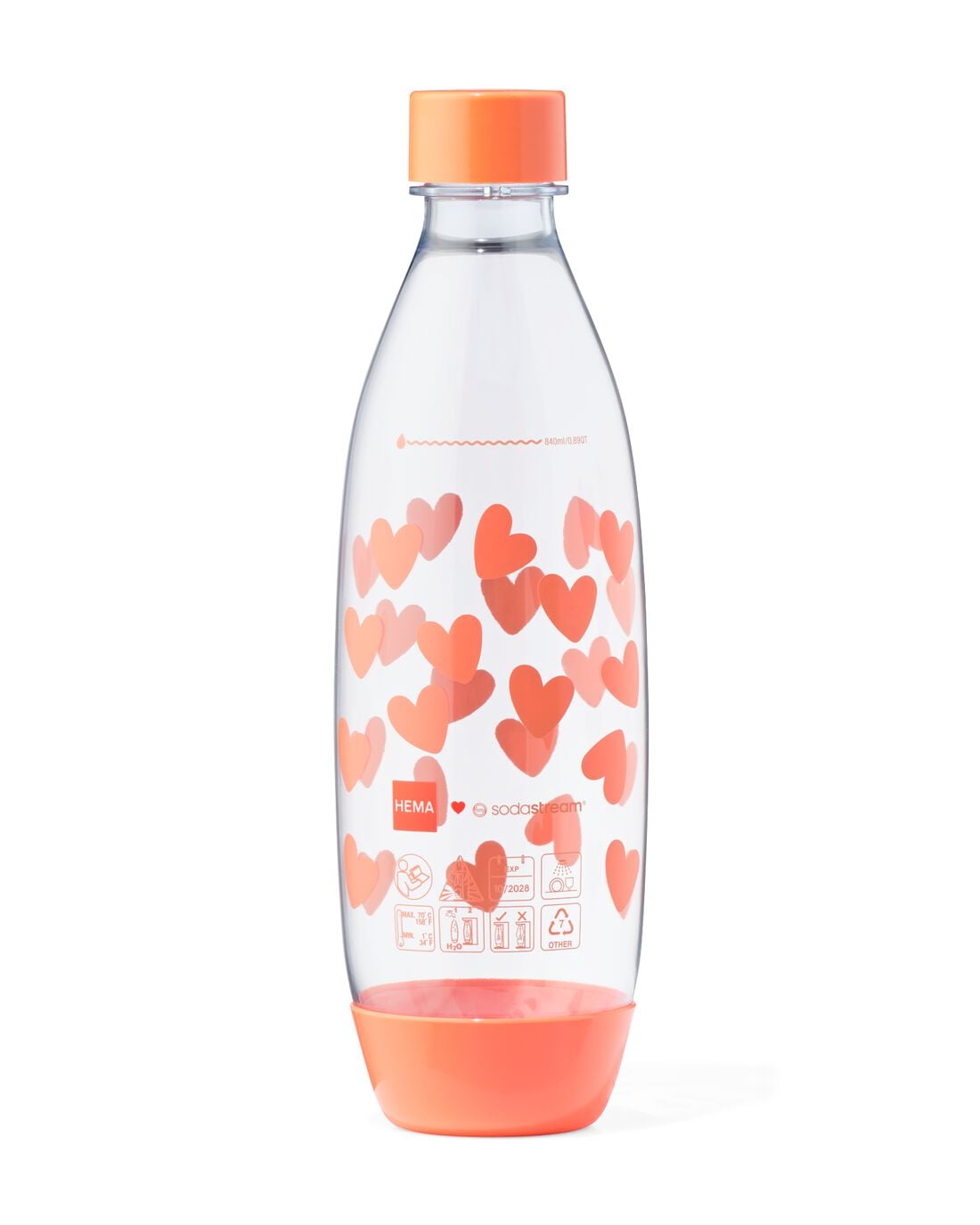 kunststof fles 1L hartjes koraal