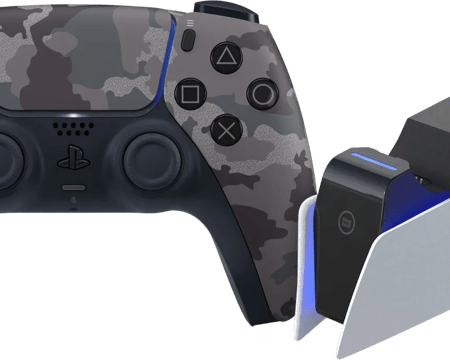 Sony PlayStation 5 DualSense Draadloze Controller Grey Camo + BlueBuilt Oplaadstation