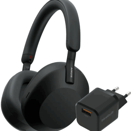 Sony WH-1000XM5 Zwart + BlueBuilt Quick Charge Oplader met Usb A Poort 18W Zwart