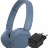 Sony WH-CH520 Blauw + BlueBuilt Quick Charge Oplader met Usb A Poort 18W Zwart