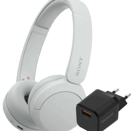 Sony WH-CH520 Wit + BlueBuilt Quick Charge Oplader met Usb A Poort 18W Zwart
