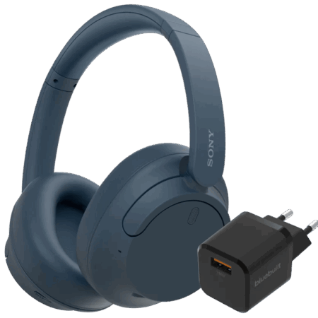 Sony WH-CH720N Blauw + BlueBuilt Quick Charge Oplader met Usb A Poort 18W Zwart