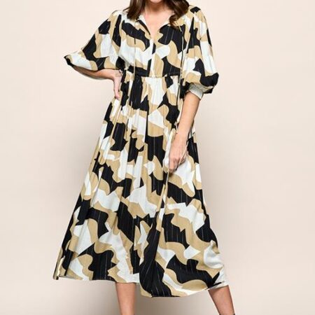 Sophie Print Jurk Zwart / Camel