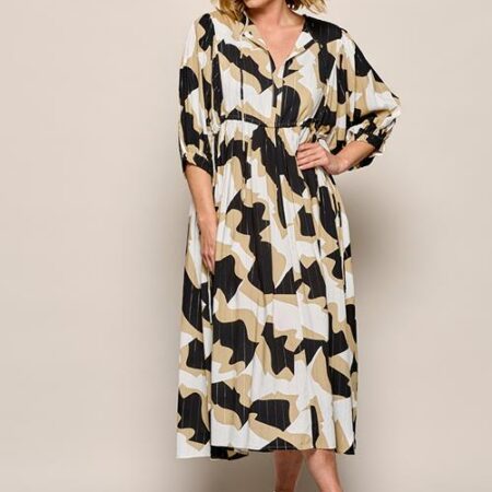 Sophie Print Jurk Zwart / Camel Maxi