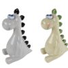Spaarpot Dino wiebelogen grijs/groen 2 assorti aardewerk