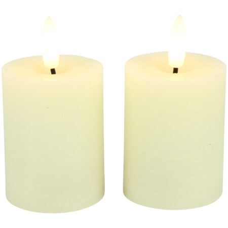 Stompkaars rustiek LED rond Lyon creme 2 stuks hoogte 9 x 5 cm