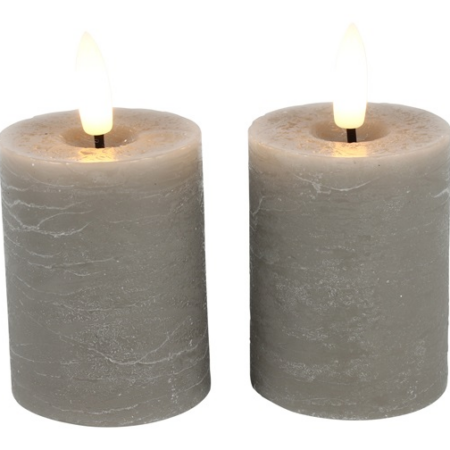 Stompkaars rustiek LED rond Lyon grijs 2 stuks hoogte 9 x 5 cm