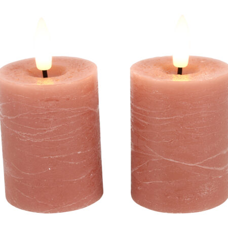 Stompkaars rustiek LED rond Lyon roze 2 stuks hoogte 9 x 5 cm
