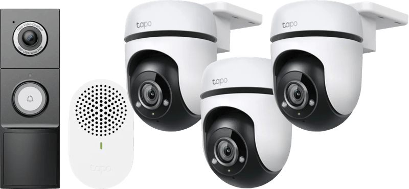 TP-Link Tapo C500 3-Pack + D235 Smart Battery & Wired Doorbell