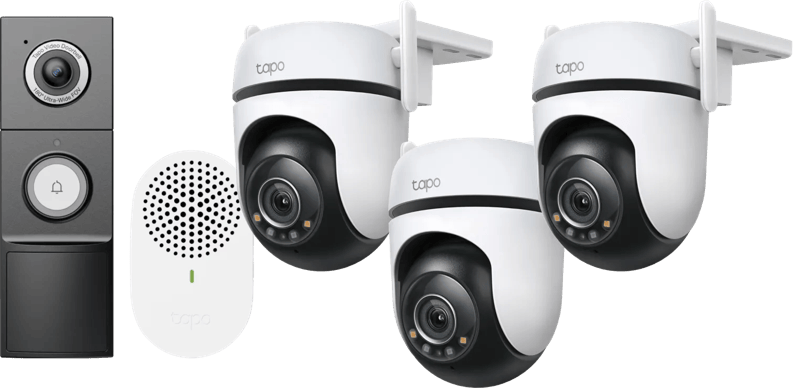 TP-Link Tapo C520WS 3-Pack + D235 Smart Battery & Wired Doorbell