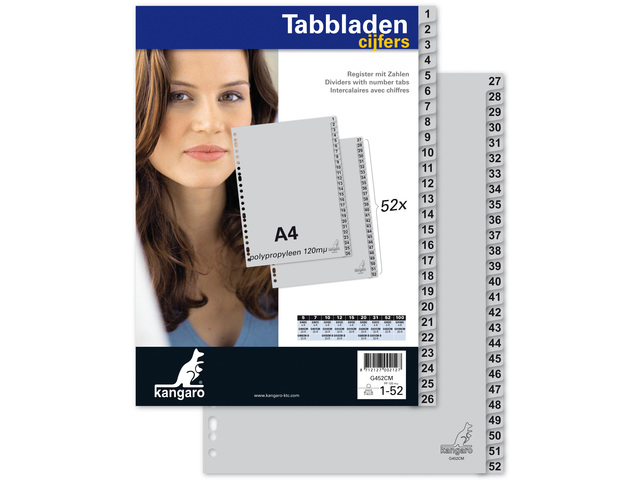 Tabbladen A4 23 rings cijfers 1-52 | Kangaro