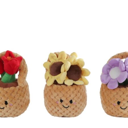 Take Me Home plant pluche bloemenmand 3ass kleur 18 cm