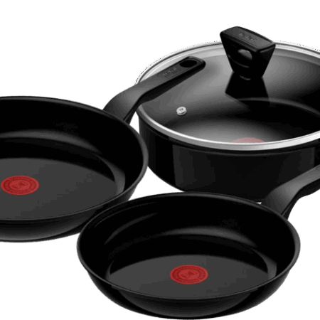 Tefal Renew Black Keramische Koekenpannenset 24 + 28 cm + hapjespan 24 cm + deksel