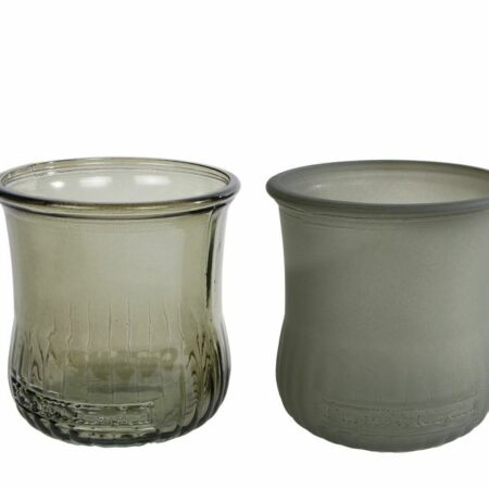 Theelicht Redondo licht en matl.groen glas 9x9x9cm 2ass