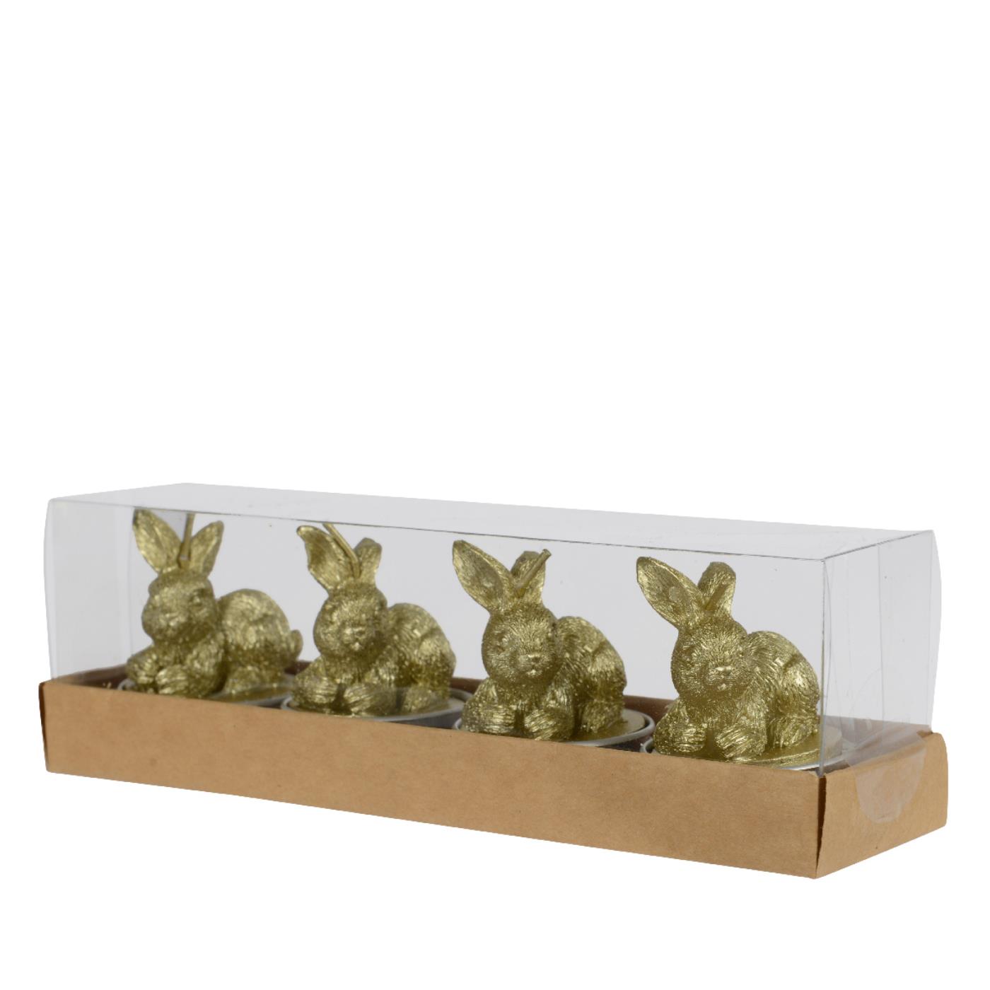 Theelicht konijn set a 4 H6cm goud | Decoris