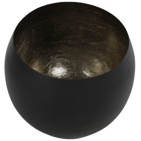 Theelicht rond Obion L mat zwart/antiek messing