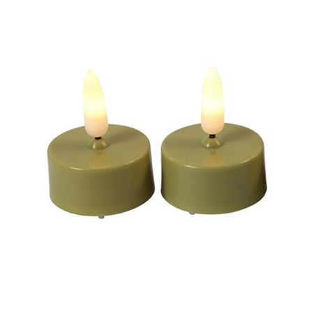 Theelicht rustiek LED rond Lyon lichtgroen 2 stuks hoogte 5