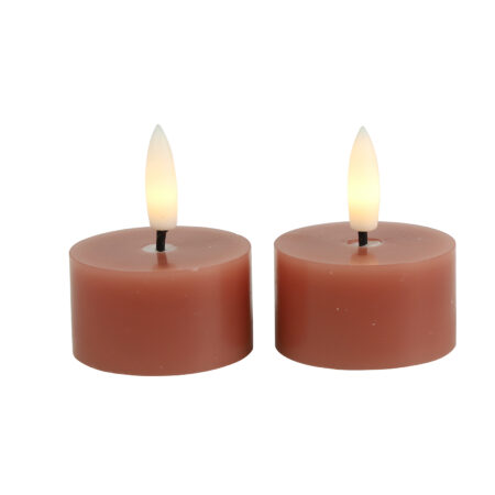Theelicht rustiek LED rond Lyon roze 2 stuks hoogte 5