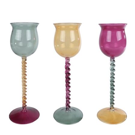 Theelichth Aya geel/paars/groen a3 glas 9x9x27 cm