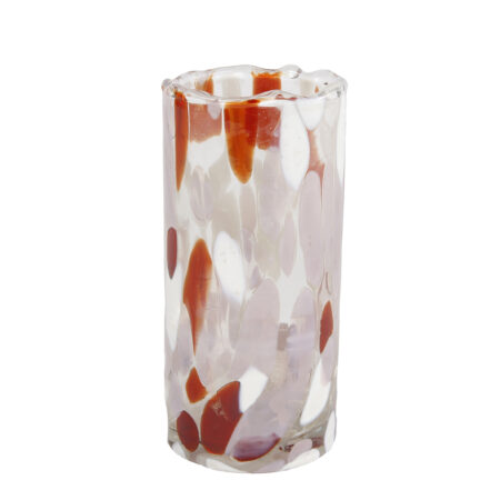 Theelichth Dots L roze/fuchsia/wit glas 5