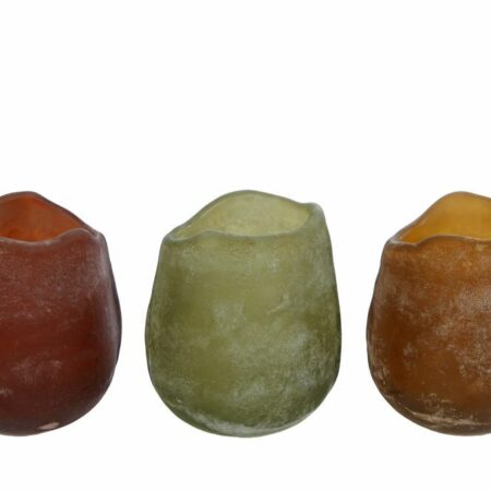 Theelichth Jos groen/bruin/amber a3 glas 9x9x10cm