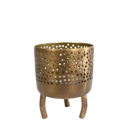Theelichth Luca S goud metaal 6x6x8cm