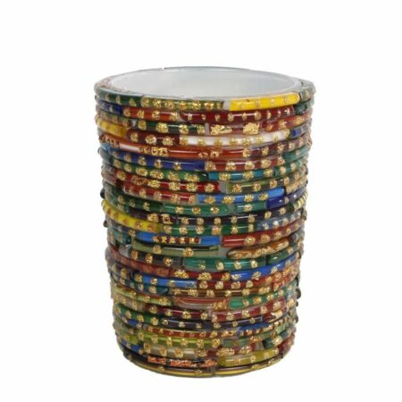 Theelichth "Marjan" L gemixte kleuren glas 7x7x8cm