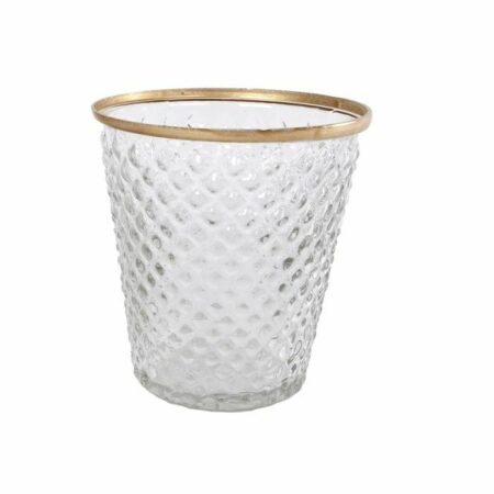 Theelichth "Maureen" L helder/goud facet glas 10x10x10cm
