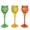 Theelichth Tulip L geel/groen/oranje 3 assorti glas