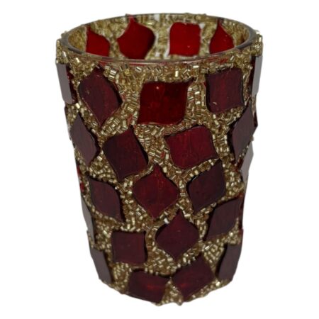 Theelichthouder Mozaïek rood/goud 6x8cm | Mansion Atmosphere
