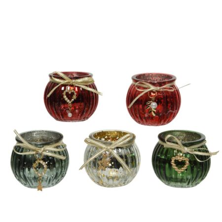 Theelichthouder glas m. strasshanger | Decoris