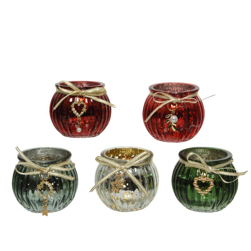 Theelichthouder glas m. strasshanger | Decoris