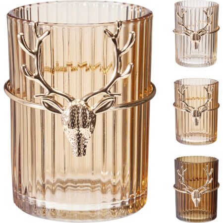 Theelichthouder glas met hert metaal | Home & Styling