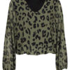 Top Blouson V-hals Cheetah Groen