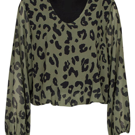 Top Blouson V-hals Cheetah Groen