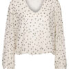Top Blouson V-hals Stippen Ecru