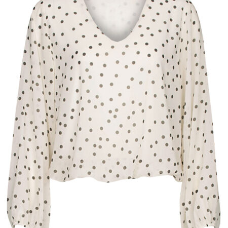 Top Blouson V-hals Stippen Ecru
