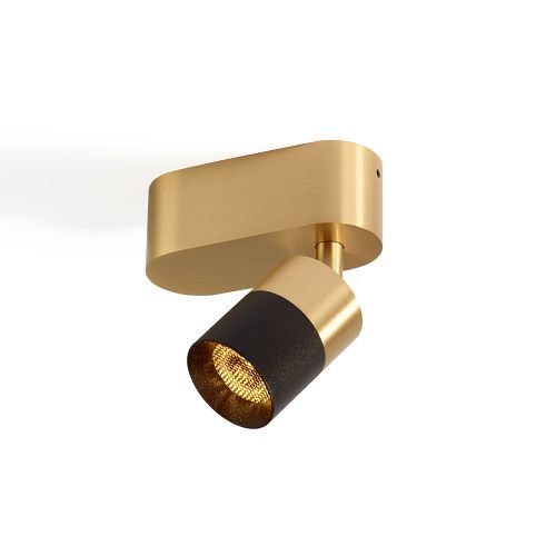 Audette-Duo up Rounded Plafondlamp - 2700K - 23° - Messing base & frame - Zwarte ring - Met Honeycomb