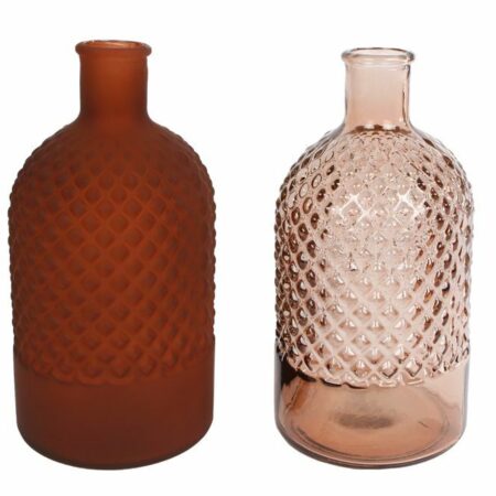 Vaas "Diamond" fles mat/helder terra a2 glas 12x12x22cm per stuk.