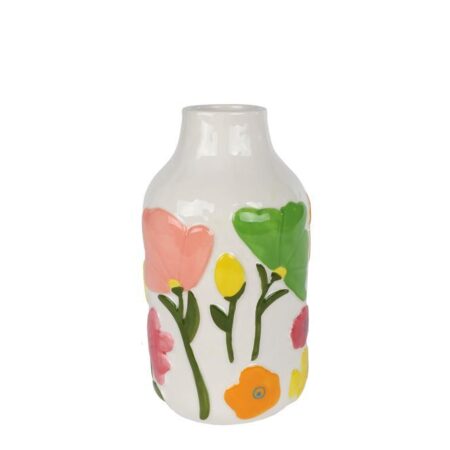 Vaas Fleur S wit/multicolor recht aardewerk