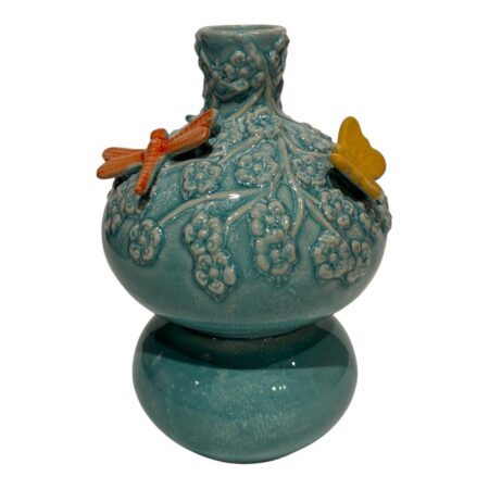 Vaas met vlinders groen-blauw 11x11x17cm | Mansion Atmosphere