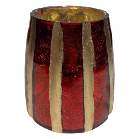 Vaas streep glas rood/goud Ø11x12cm | Mansion Atmosphere