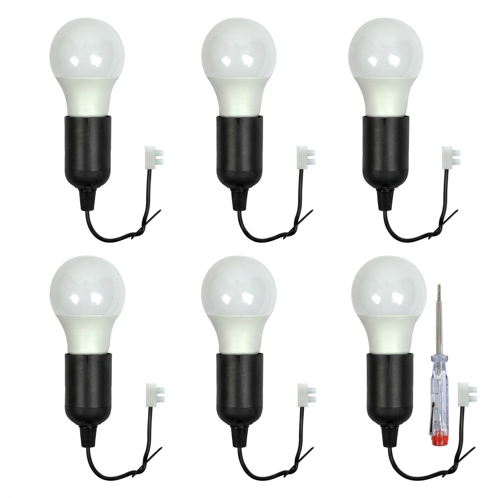 Verhuisfitting 6 stuks E27 - met 6x LED lamp en spanningzoeker