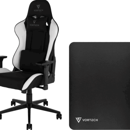 Vortech Essential Gamestoel Wit + Vortech Vloermat Zwart