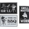 Wandbord BBQ/Grill zwart/wit 3 assorti metaal