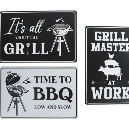 Wandbord BBQ/Grill zwart/wit 3 assorti metaal