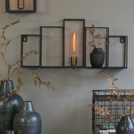 Wandlamp Bally mat zwart - rechthoekige metalen wandlamp 65×30 cm