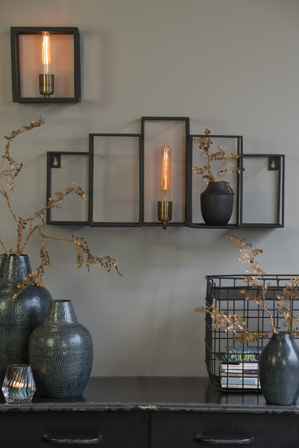 Wandlamp Bally mat zwart - rechthoekige metalen wandlamp 65×30 cm