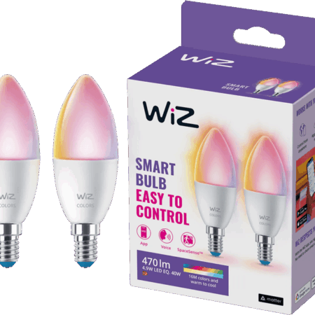 WiZ Kaarslamp - Wit en Gekleurd Licht - E14 - 2-pack